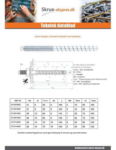 1 x Skrue til beton dobbelt gevindstykke T5...