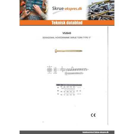 1 x Rammeskrue TEKOR Sekskantet hoved spids anti-kløvning type 17 cut 10X300 Gevind 80 T40 Galvaniseret stål cr3 96 HBS