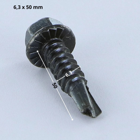 1 x Selvborende skrue Sekskantet hoved 6,3X50 Metalplade sort galvaniseret