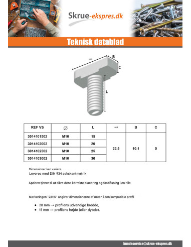 1 x Vis m-hastighed hammer hoved M10X30 til...