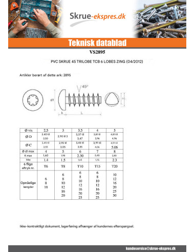 1 x Skrue til plastik TRILOBE panhoved T15 4X16...