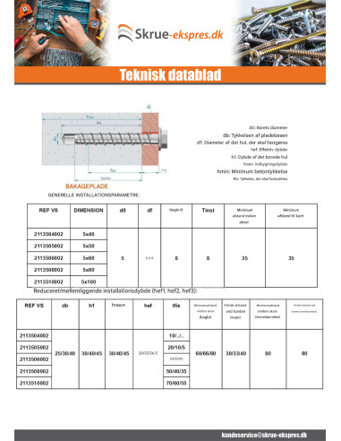 1 x Skrue til beton Sekskantet hoved Flange T8...