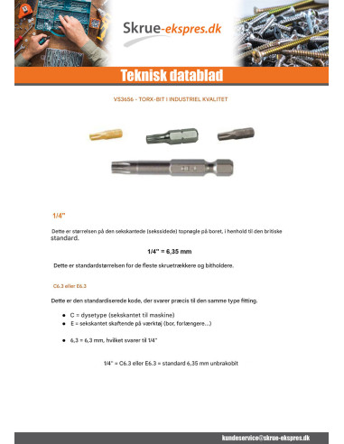 1 x Bit Industriel kvalitet 1/4" C6.3 T30...
