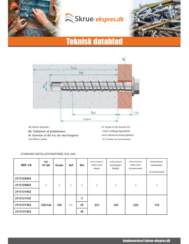 1 x Skrue til beton Sekskantet hoved Flange T18...