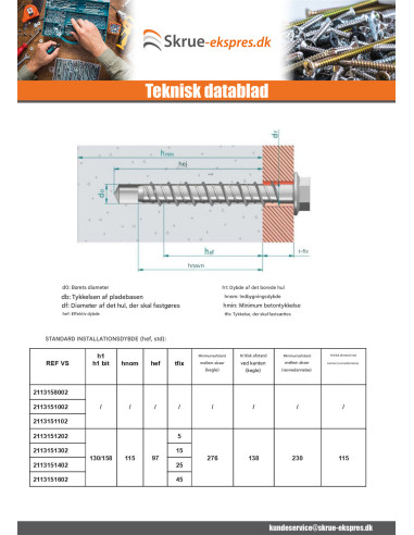 1 x Skrue til beton Sekskantet hoved Flange T21...