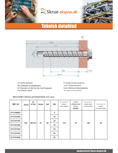 1 x Skrue til beton Sekskantet hoved Flange T21...