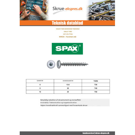 1 x Spax Træskrue skive hoved T30 6X280 Gevind 65 4CUT WIROX