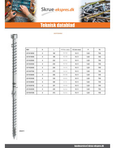 Stikskruer panhoved dobbelt gevind T40 8X225 elforzinket... 2