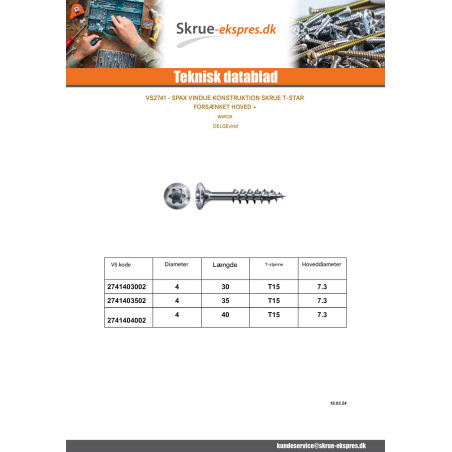 1 x Spax V.CONSTFENET forsænket hoved T-STAR T15 4X35 WIROX
