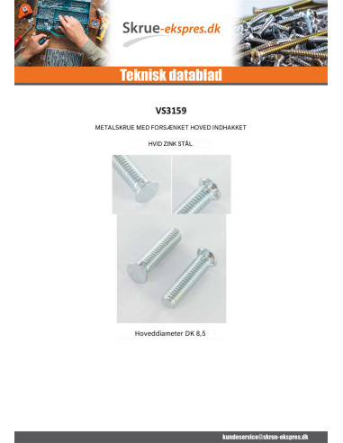 1 x Vis m-hastighed forsænket hoved med takker...