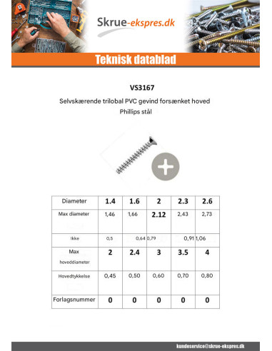 1 x Elvskærende skrue for plastik forsænket...