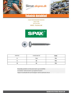 Spax Træskrue skive hoved T50 10X280 Gevind 80 4CUT WIROX 2
