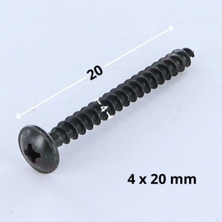 1 x Træ og spånplade skrue kopskrue Pozi PZ8 4X20 Fuld trÃ¥d Hoveddiameter 10 sort galvaniseret