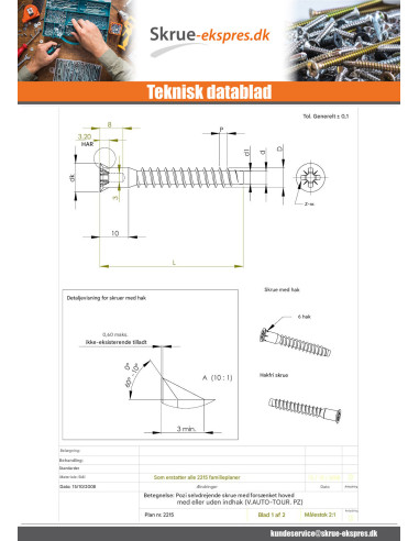 1 x Skrue Selvborende TF3 Pozi 7X40 SS med...