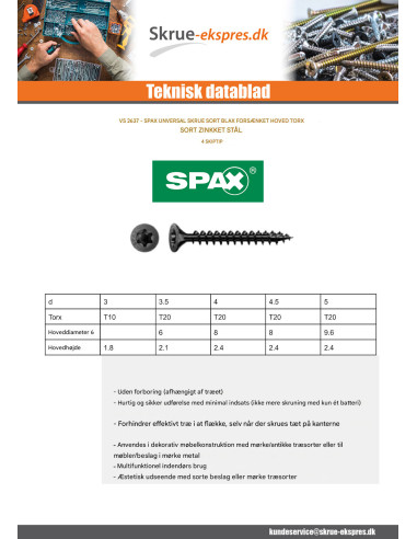 1 x Spax Træskrue forsænket hoved T10 3X20...