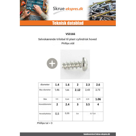 1 x Elvskærende skrue for plastik panhoved Phillips 0 2,6X5 sort galvaniseret mikroskruer