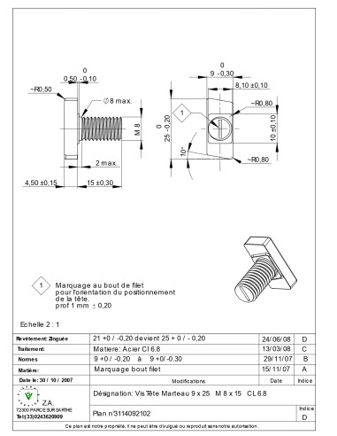1 x Vis m-hastighed hammer hoved M8/15 9X25...