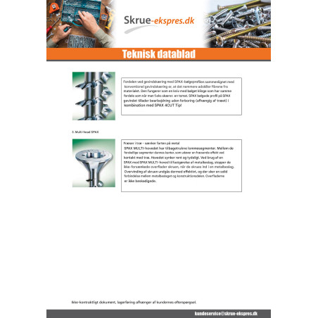 1 x Skrue Spax forsænket hoved T20 5X45 Gevind 30 delvis gevind WIROX
