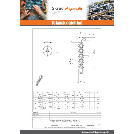 1 x Skrue til plastik panhoved Pozi PZ7 3X10 1412 KB sort galvaniseret mikroskruer