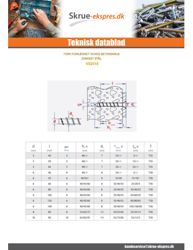 1 x Skrue til beton forsænket hoved TORX 5X50...