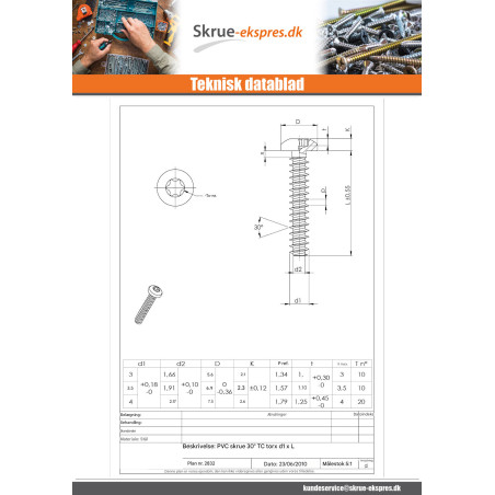 1 x Skrue til plastik panhoved T10 3X10 sort galvaniseret mikroskruer