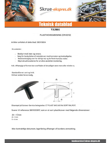 1 x Deksel for Skruehode Polyethyleen...