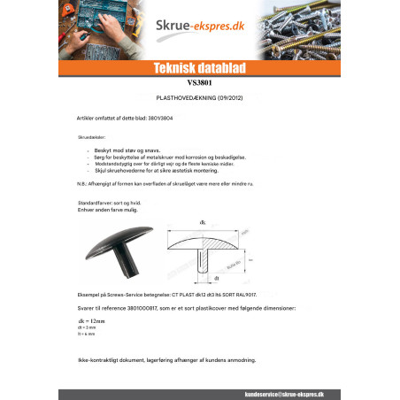 1 x Deksel for Skruehode Polyethyleen Hoveddiameter 12 Diameter gevind 2,5 Længde tråd 5 RAL9010 ren hvid