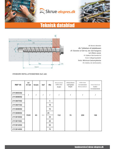 1 x Skrue til beton Sekskantet hoved Flange T13...