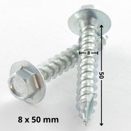1 x TEKOR skruer trØ og spØnplader Sekskantet hoved Flange 8X50 elforzinket stål spids anti-kløvning type 17 cut