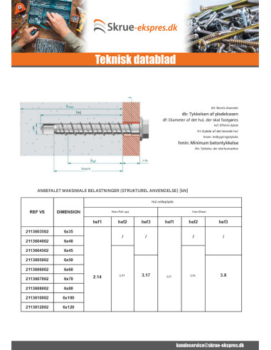 1 x Skrue til beton Sekskantet hoved Flange T10...