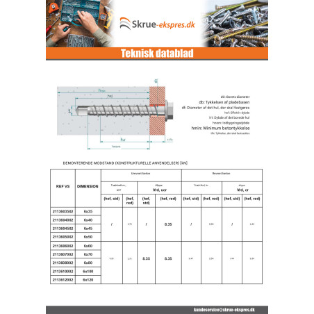 1 x Skrue til beton Sekskantet hoved Flange T10 6X120 elforzinket stål