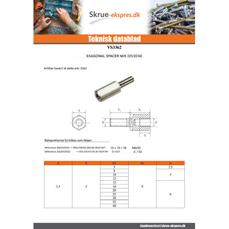 1 x Forbindelsesstykke Sekskantet han/hun M6/10 10X45 Gevind 10 elforzinket stål