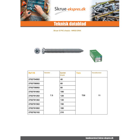 1 x Spax Skrue for CHASSIS Plastik 7,5X150 T30 WIROX
