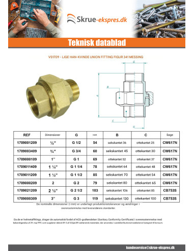 1 x Lige unionsfitting 50X60 (2") han/hun...