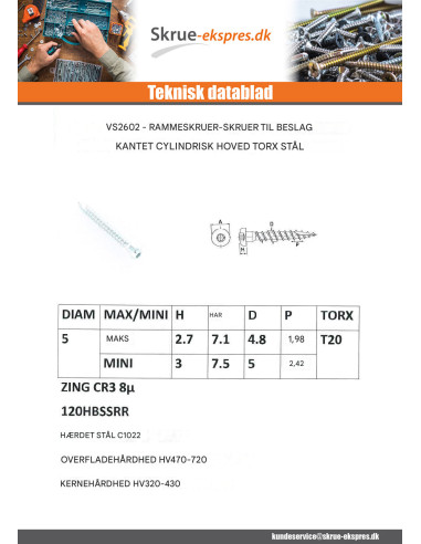 1 x Skrue HARDWARE ANGULAR panhoved T20 spids...