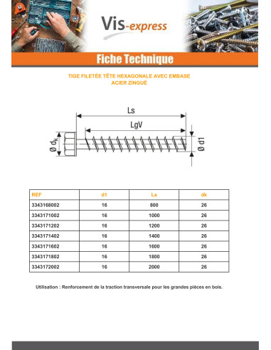 1 x Gevindstang Sekskantet hoved 16X1400...