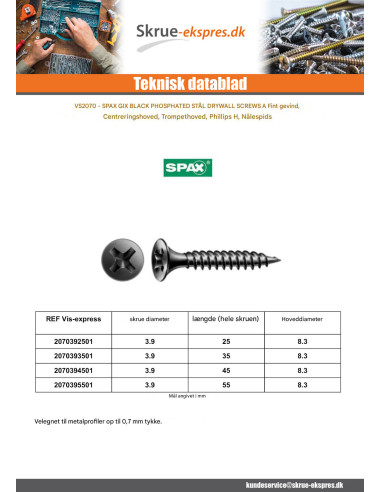 1 x Skrue til gipsplade Spax 3,9X35 Fostfat...