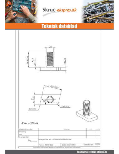 1 x Vis m-hastighed T.LOSANGE M8X18 elforzinket...