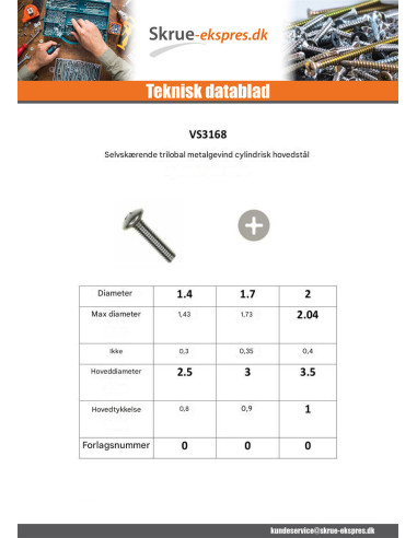 1 x Elvskærende skrue Gevind Metal panhoved...