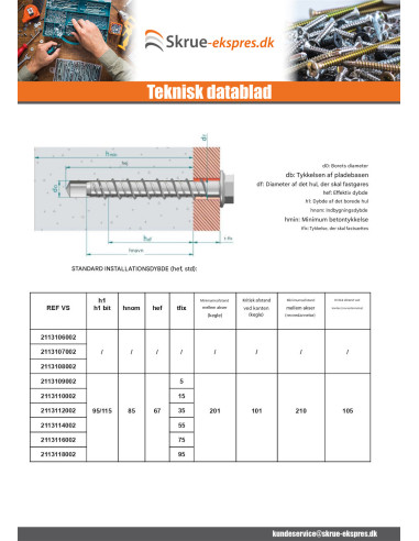 1 x Skrue til beton Sekskantet hoved Flange T15...
