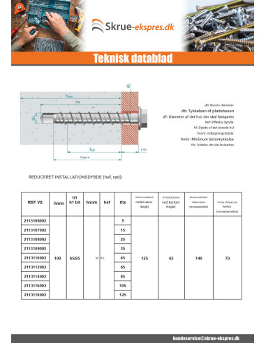 1 x Skrue til beton Sekskantet hoved Flange T15...
