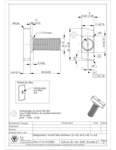 1 x Vis m-hastighed hammer hoved M12/30 12X32...
