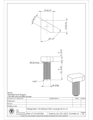1 x Vis m-hastighed hoved diamant M6X16...