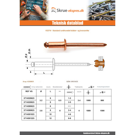 1 x Nitte TRS kobberstang bronze 3,2X8