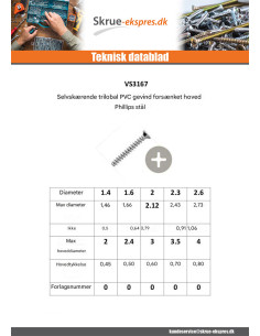 Elvskærende skrue for plastik forsænket hoved Phillips 0... 2