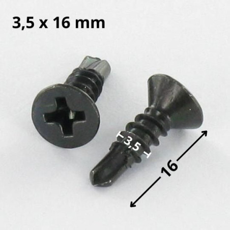 1 x Selvborende skrue forsænket hoved phillips 3,5X16 Metalplade sort galvaniseret