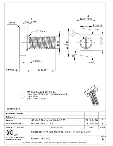 1 x Vis m-hastighed hammer hoved M12/30 12X34...