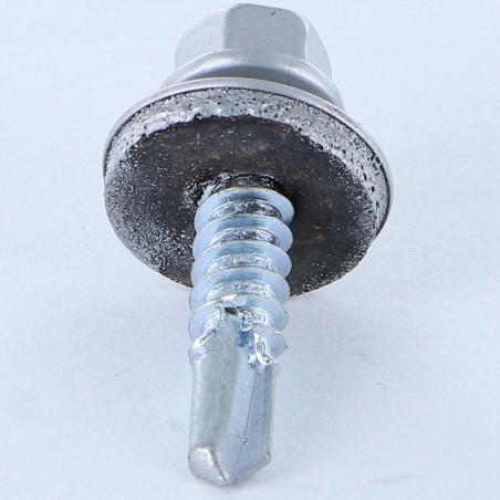 1 x Selvborende skrue Sekskantet hoved 5,5X25 Tandskive elforzinket stål RAL9006 hvid aluminium