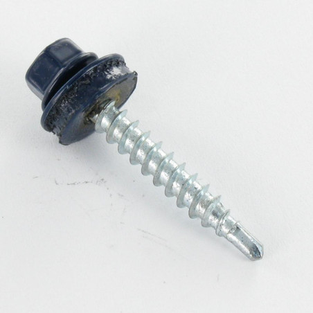 1 x Selvborende skrue Sekskantet hoved 6,3X130 Tandskive elforzinket stål RAL5008 gråblå