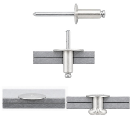 1 x Blindnitter Aluminium Tiger stål 4,8X14 Tykkelse stramning 7 to 9 extra stort ALX